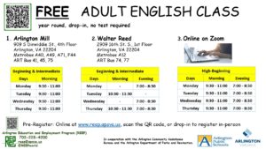 schedule for free English classes