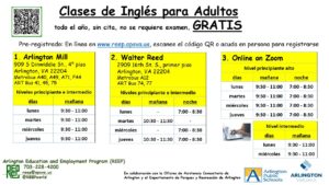 REEP classes de ingles gratuitas para adults en Arlington Virginia