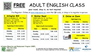 REEP free English classes for adults in Arlington Virginia