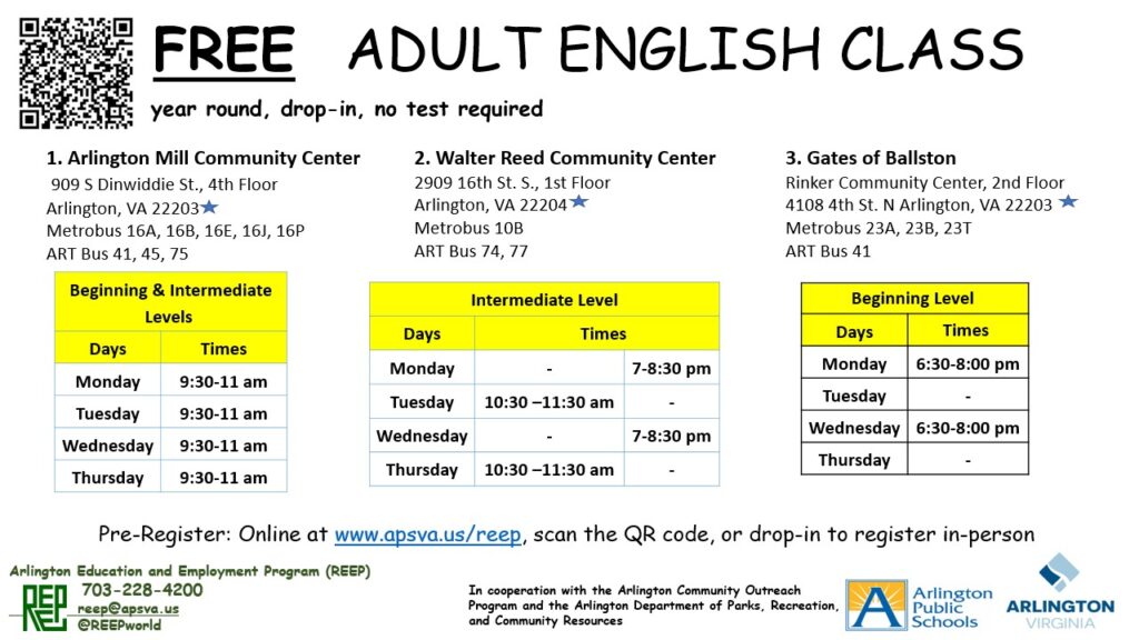 Free Adult English Class Flyer 