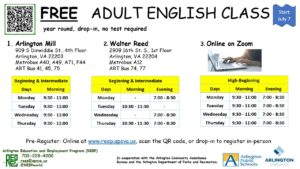 schedule and location information for free classes