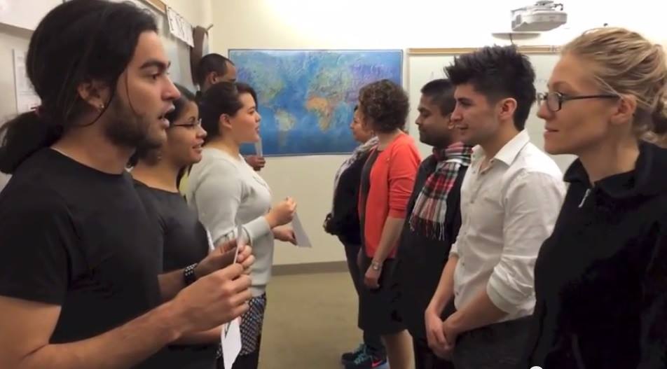 students practicing english in class