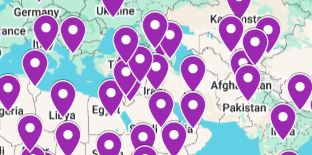 world map with locations noted